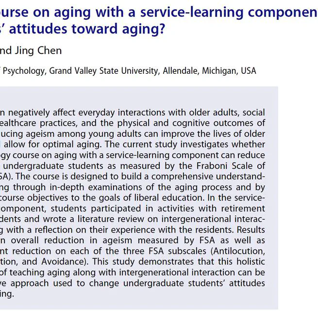 Can a course on aging with a service-learning component change students’ attitudes toward aging?